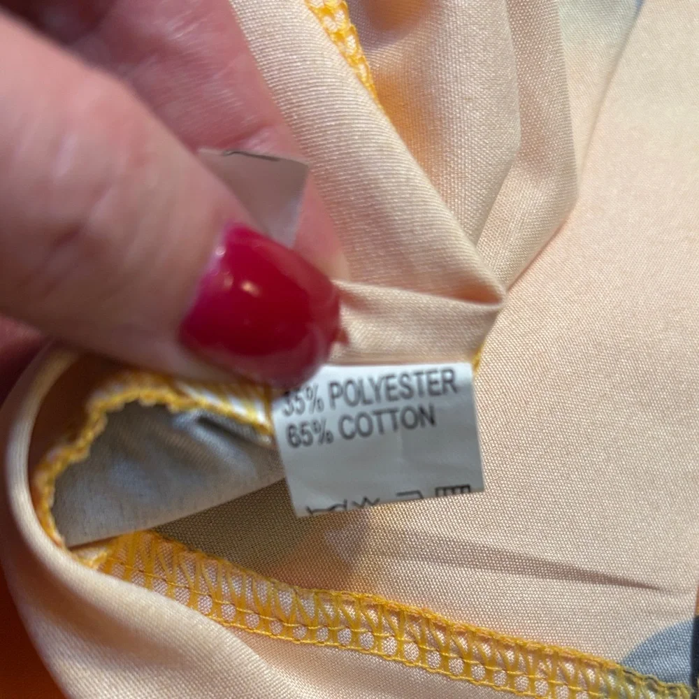 Yellow Polka Dot Dress Large Midi Sleeveless Faux Wrap Black Dots Cotton Poly - Picture 15 of 16